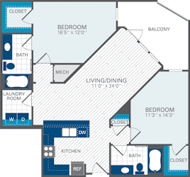 2 Bed 2 Bath B5 Floor Plan at Azul Baldwin Park, 4460 Lower Park Road