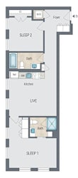 2 bed 2 bath A an illustration of a floor plan of a small house at Reed Row, Washington, Washington DC