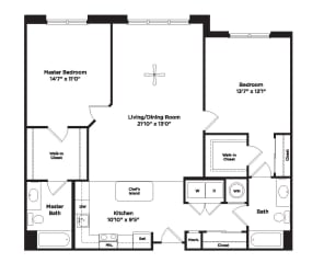 2 bed 2 bath B15b Floor Plan at 800 Carlyle, Alexandria