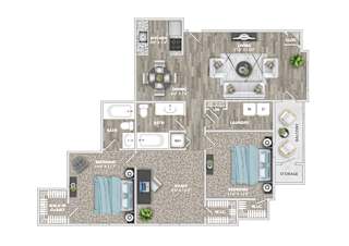 a floor plan of a 3 bedroom apartment at St. Andrews Reserve, Wilmington, NC