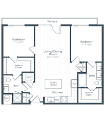 a floor plan of a bedroom apartment at Highgate at the Mile, McLean, VA
