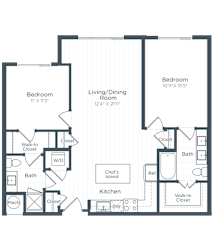 a floor plan of a bedroom apartment at Highgate at the Mile, McLean, 22102