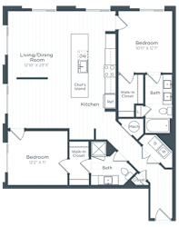 a floor plan of a bedroom apartment at Highgate at the Mile, Virginia