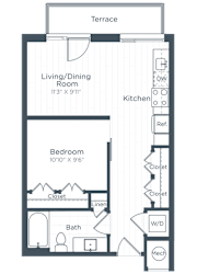 a floor plan of a bedroom apartment at Highgate at the Mile, McLean, VA 22102