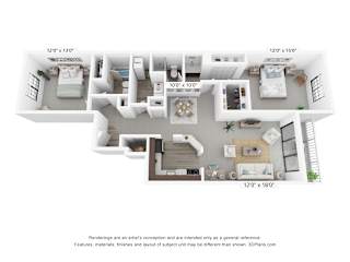 Floor Plan 2 Bedroom - B, C