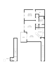A floor plan of a house with a kitchen, living room, dining room, and bathrooms.