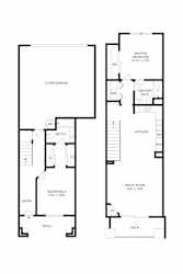 A floor plan of a house with a master bedroom, a great room, a deck, a patio, and a garage.
