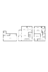 A floor plan of a house with two bedrooms, a living room, a kitchen, and a garage.