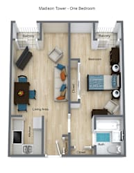 a1 floor plan  1 bedroom with 1 bathroom