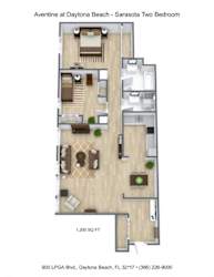 A floor plan of a two bedroom apartment at Aventine at Daytona Beach.