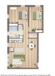 2 bedroom apartment floor plan rendering at fairway park apartments in washington dc