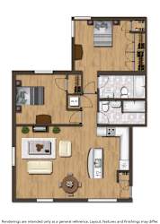 park vista two bedroom apartment floor plan rendering