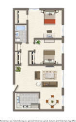 penn view two bedroom apartment floor plan rendering