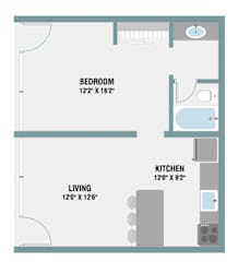 1 Bed 1 Bath Floor Plan  at The Palms on Main, Columbia