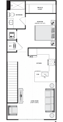 A floor plan of a house with a living room, kitchen, bedrooms and bathroom.