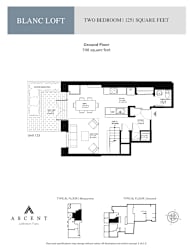 A floor plan for Blanc Loft, a two bedroom, 125 square feet apartment.