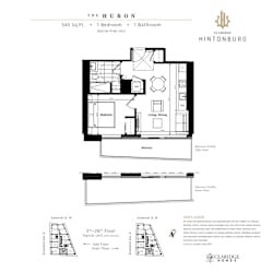 A floor plan for a 545 square foot, one bedroom, one bathroom, barrier-free unit.