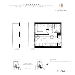 A floor plan for a 530 square foot home with one bedroom and one bathroom.