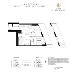 A floor plan for a property at The Granville showing a 580 square foot space with one bedroom and one bathroom.