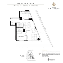 A floor plan for a 2 bedroom, 2 bathroom apartment at The Bayswater by Claridge Hintonburg.
