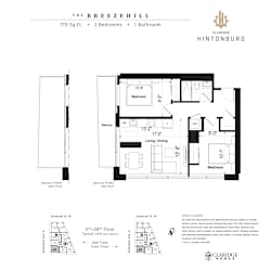 A floor plan for a 770 square foot home with two bedrooms and one bathroom is displayed.