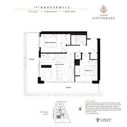 A floor plan for a 4th floor apartment with two bedrooms and one bathroom.