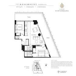 Floor plan for a 2 bedroom, 2 bathroom apartment.