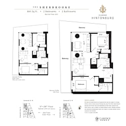 A floor plan for a 2 bedroom, 2 bathroom unit at The Sherbrooke in Hintonburg.