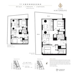 A floor plan for a 2 bedroom, 2 bathroom unit at The Sherbrooke in Clardige Hintonburg.