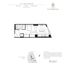 A floor plan for a 495 square foot studio apartment with one bathroom.