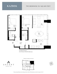 A floor plan for a two bedroom apartment sized 991 square feet.