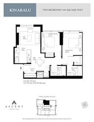 A floor plan for a two bedroom apartment sized at 844 square feet.