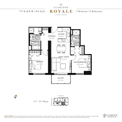 A floor plan for a Claridge Royale suite shows a living room, dining room, kitchen, and two bedrooms.