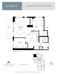 A floor plan for a two bedroom apartment sized at 1014 square feet.