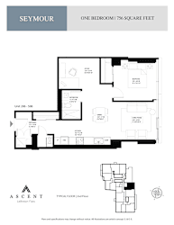 A floor plan for a one bedroom apartment sits on a white background.