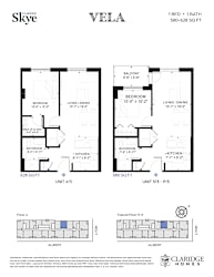 A floor plan for a Vela property by Claridge Homes shows two different unit layouts.