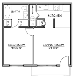 2D floor plan of the A1 Cottage 525-square-foot one-bedroom, one-bath apartment at Madison at Roosevelt Apartments.