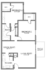 2D floor plan of the B1 Tranquility 975-square-foot two-bedroom, two-bath apartment at Madison at Roosevelt Apartments.
