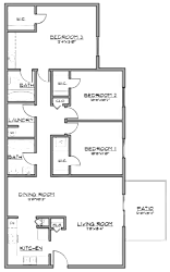 2D floor plan of the Eden 1,270-square-foot three-bedroom, two-bath apartment at Madison at Roosevelt Apartments.
