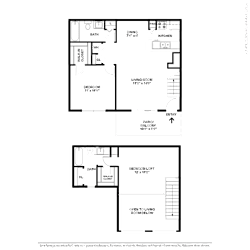 2D floor plan of the B1 920-square-foot two-bedroom, two-bath loft apartment at Lincoln Shores Apartments.