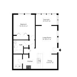 2D floor plan of the A2 Newbury 720-square-foot one-bedroom, one-bath apartment at Town Place Apartments.