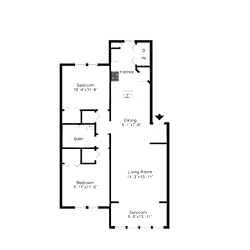 2D floor plan of the B1 Harvard 836-square-foot two-bedroom, one-bath apartment at Town Place Apartments.