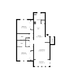2D floor plan of the B2 Copley 1,036-square-foot two-bedroom, two-bath apartment at Town Place Apartments.