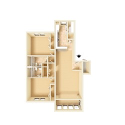 3D unfurnished rendering of the B2 Copley 1,036-square-foot two-bedroom, two-bath apartment at Town Place Apartments.