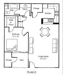 Plan D 1Bed 1 Bath Floor Plan at Loma Linda Springs, Loma Linda, CA, 92354