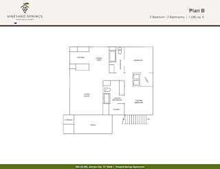 A floor plan for a Vineyard Springs property with two bedrooms and two bathrooms.