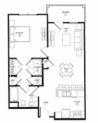 A black and white floor plan of an apartment with a balcony.