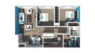 A series of images showing a top-down view of a room layout with furniture and appliances.