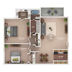 a 2100 sq ft floor plan with a bedroom and a living room