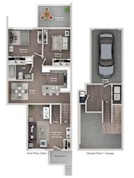 Floor Plan B - Two Bedroom, One Bath Loft w/ Garage
